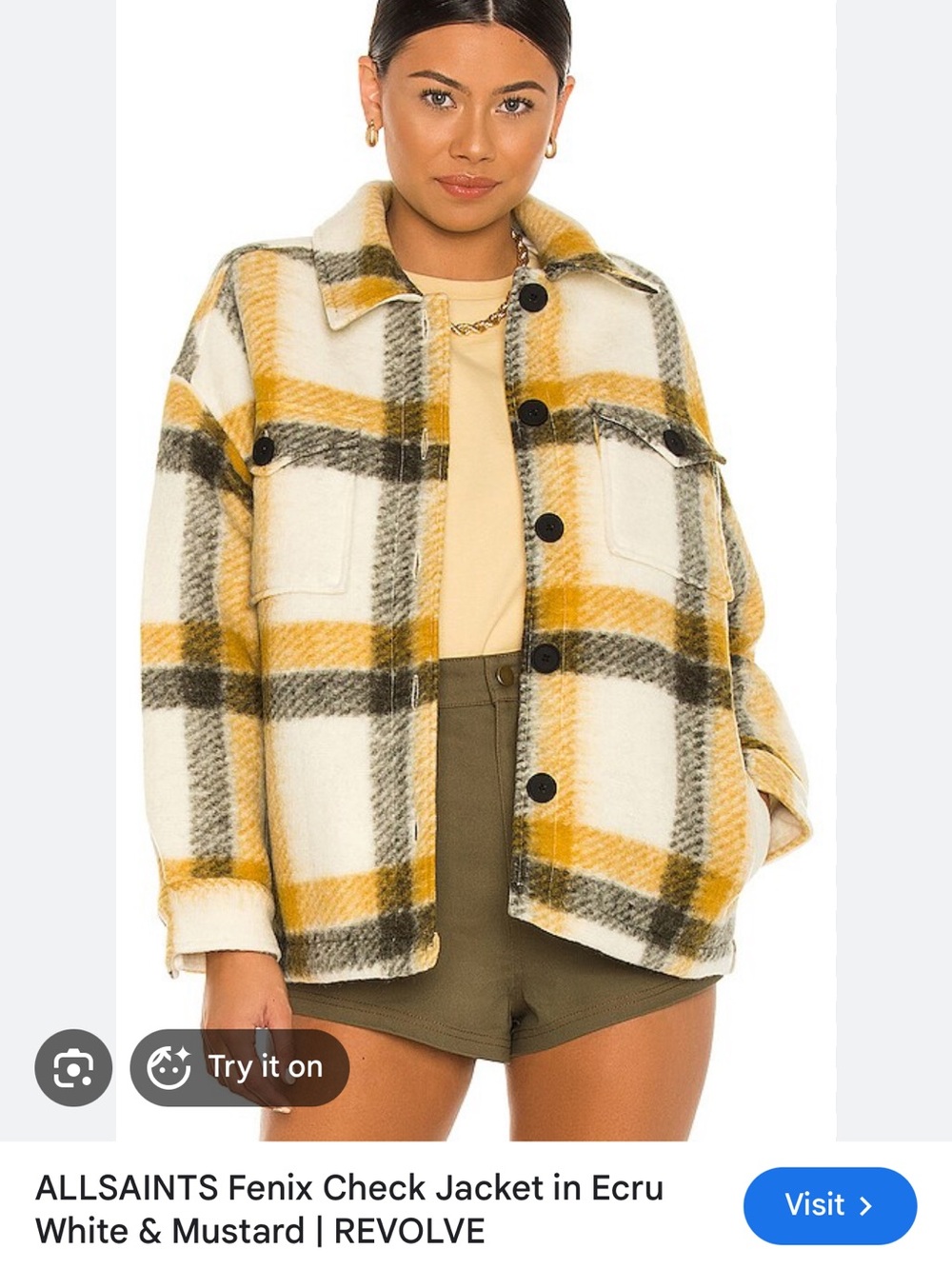 Allsaints Fenix Check Jacket Ecru White Mustard size US 8 Plaid Women’s